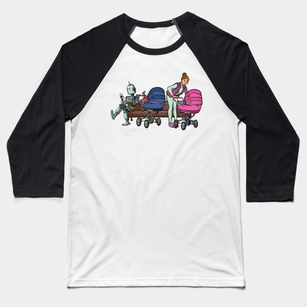 Vintage Robot Family Baseball T-Shirt by waltzart